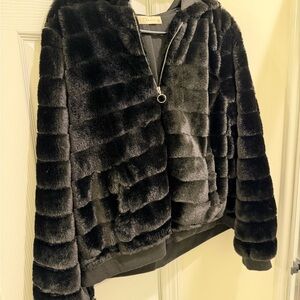 Women's Black Faux Fur Bomber Jacket